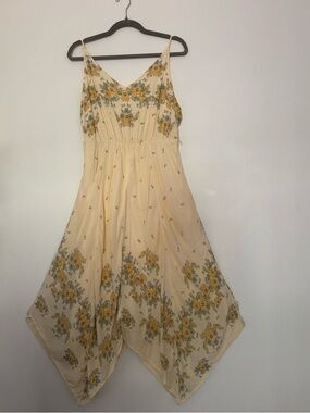 Urban Outfitters Cream Floral Asymmetrical Handkerchief Dress